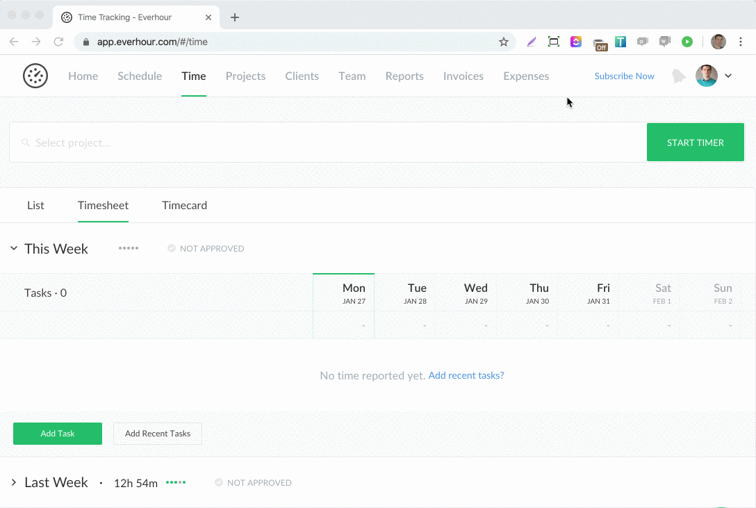 clock in and clock out for tracking work hours vs project hours