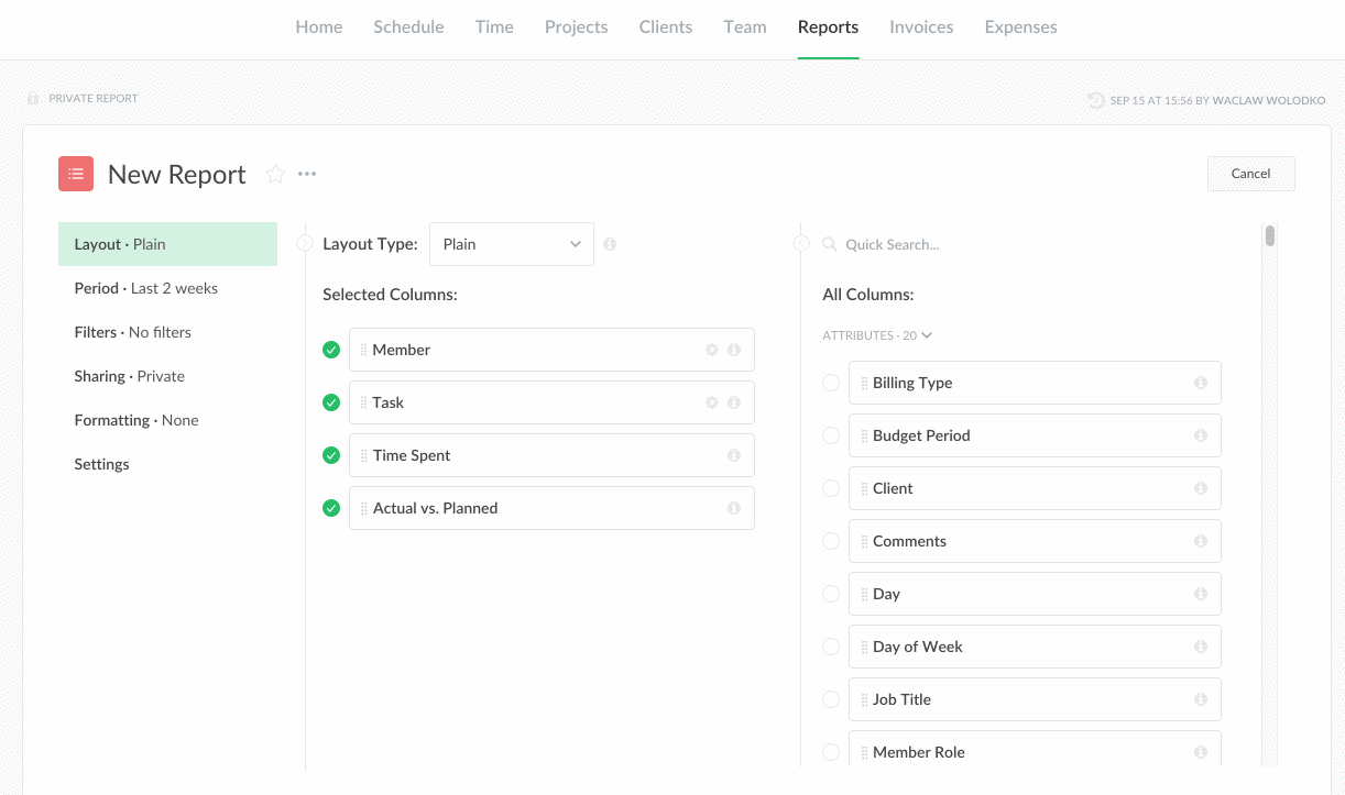 rename columns in reports