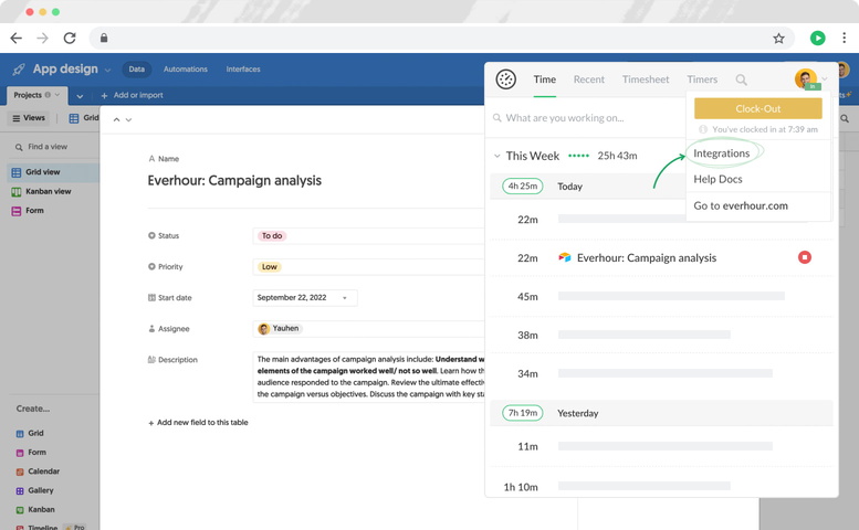 everhour airtable time tracking authorize