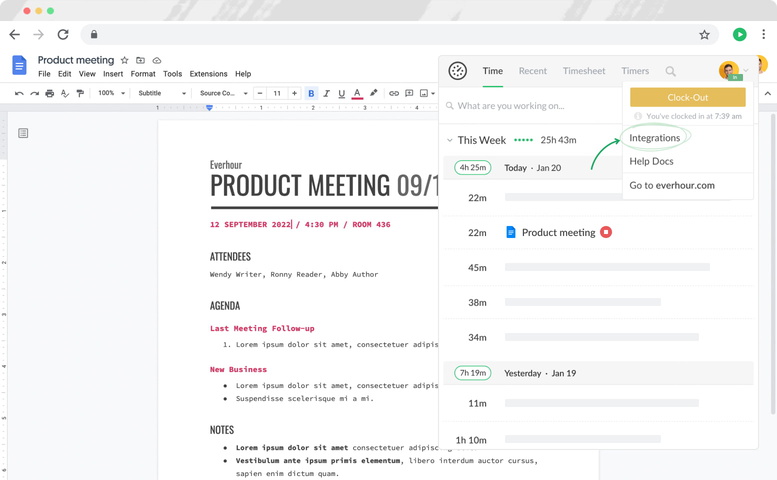 everhour google docs time tracking authorize