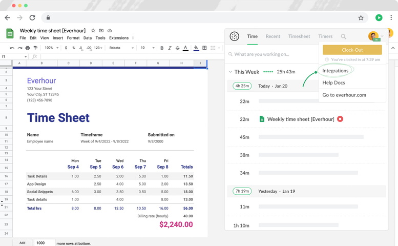 everhour google sheets time tracking authorize