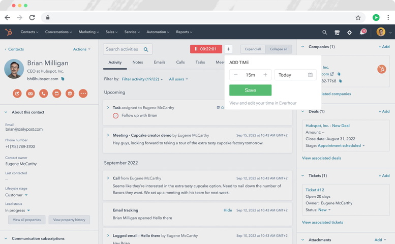 everhour hubspot time tracking controls