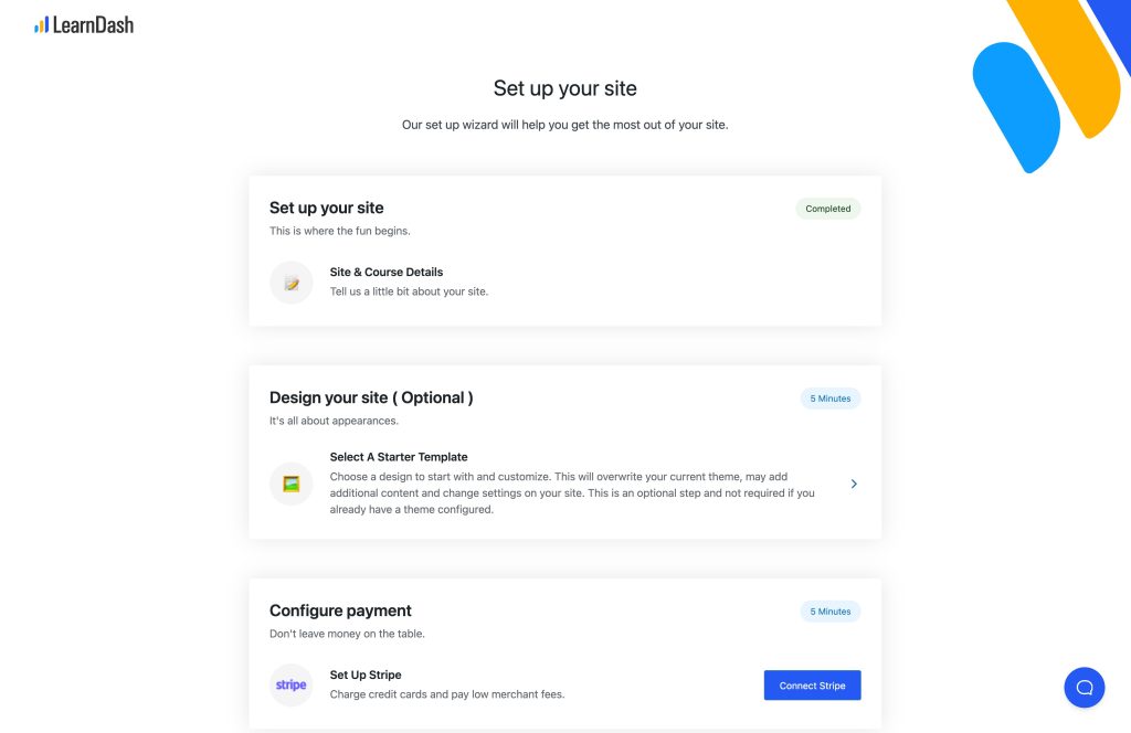 LearnDash Setup screen in Wordpress - Kindlepreneur