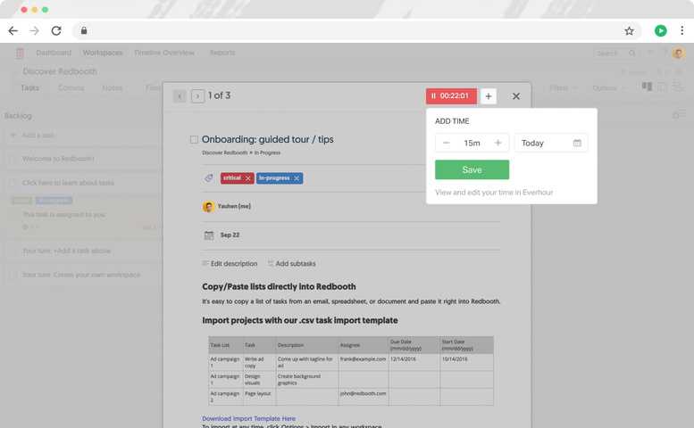 everhour redbooth time tracking controls