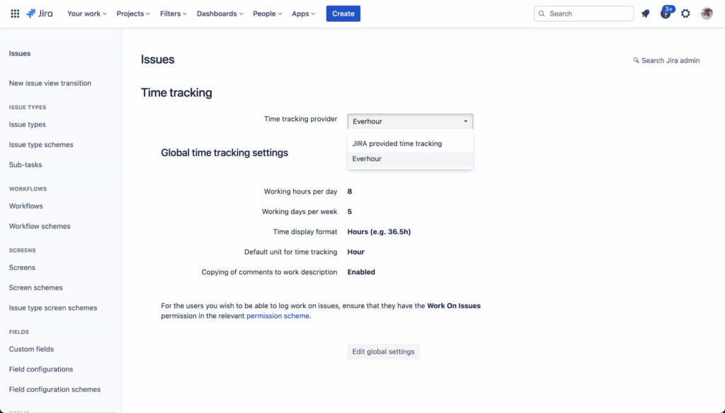 sync everhour time entries to jira work logs