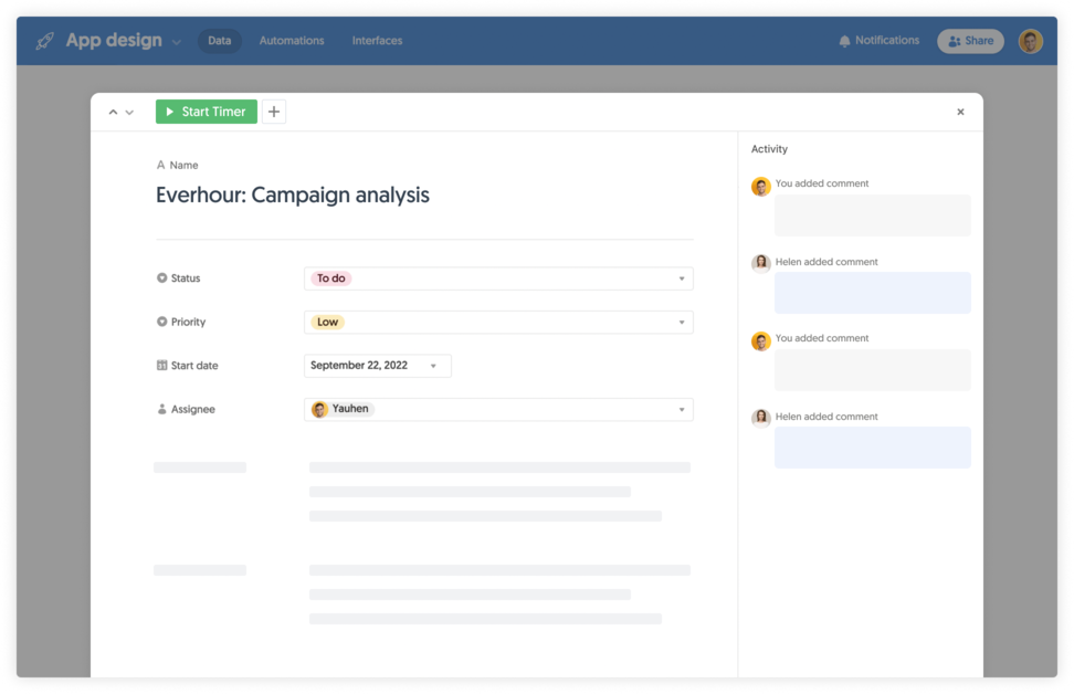 Time tracking and estimates inside Airtable