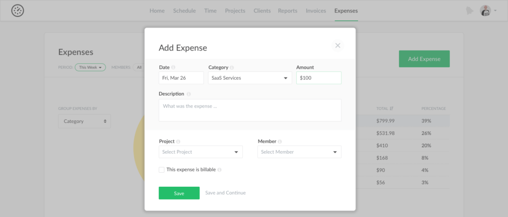 expenses tracking in everhour