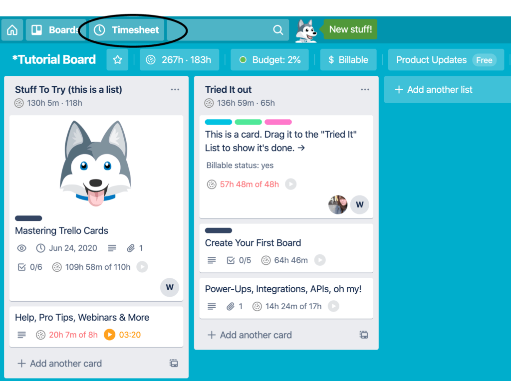 access your timesheet inside asana and trello