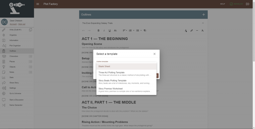 Plot Factory interface