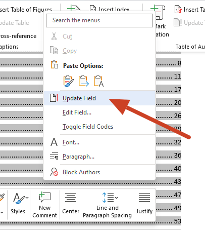 Update Field MS Word