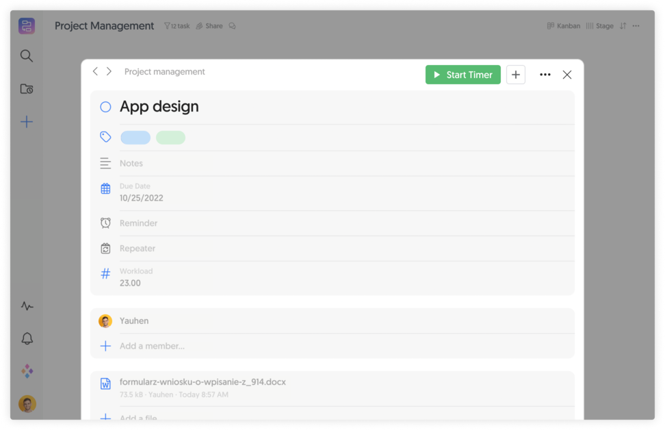 Time tracking and estimates inside Zenkit